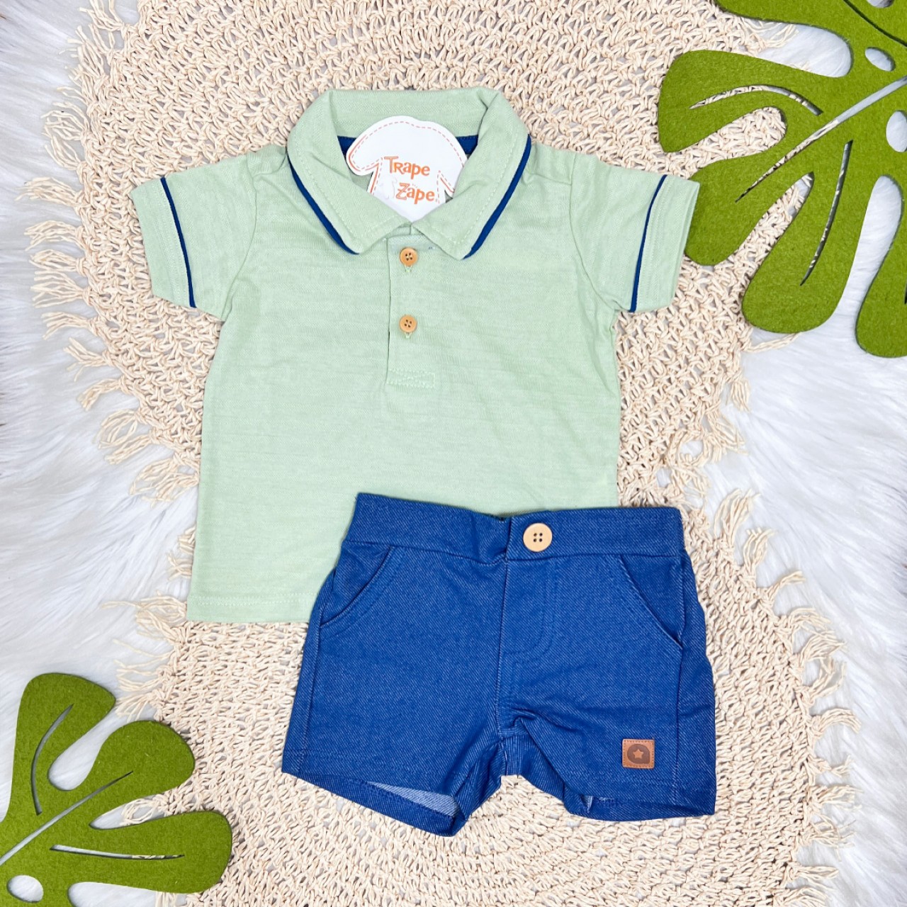  Conj. Camisa Polo Dois Botões e Bermuda - Verde e Azul